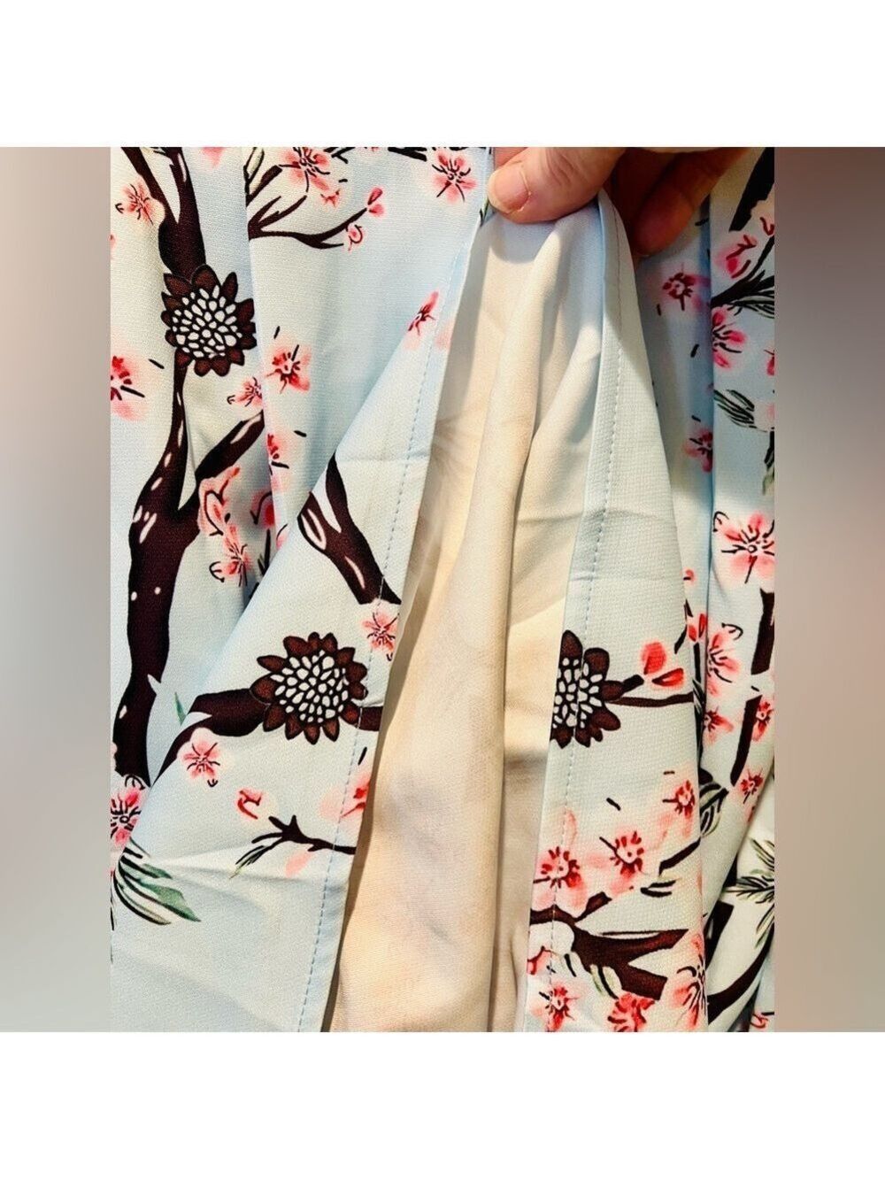 Camisa Gray Twist Front Bow Back Crewneck Top Blue Floral Midi Skirt XL - Picture 11 of 16